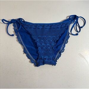 La vie en rose aqua blue lace ruched adjustable string bikini swim bottoms large